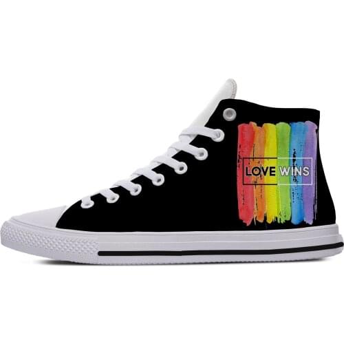Love wins rainbow retro Novelty Design Lightweight High Top Canvas Shoes Men Women Casual Breathable Sneakers