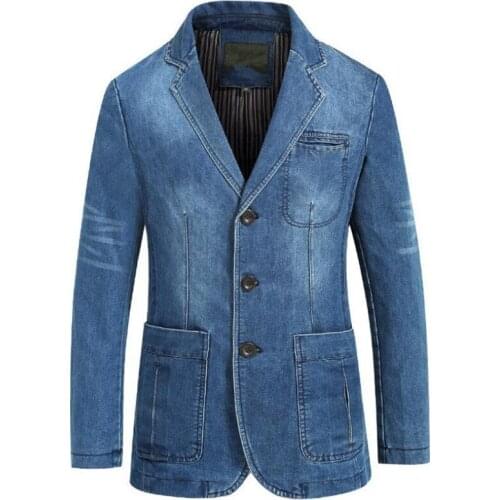 New Spring and Autumn Mens Denim Jacket Business Casual Cotton Jacket Suit Slim Solid Color Large Size Mens coat