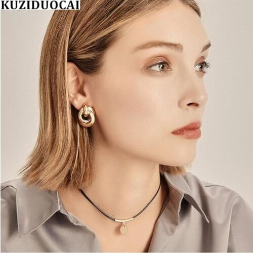 Kuziduocai New Fashion Jewelry Punk Hiphop/Rock Metal Winding Round Circle Statement Drop Earrings For Women Pendientes Brincos