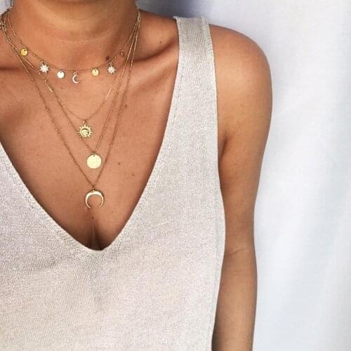 Metal Moon Stars Sequins Pendants Necklaces for Women 2019 Fashion Jewelry Layered Necklace Female Accessories