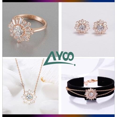 SWA Fashion Jewelry 1:1 Charm SUNSHINE Sun Flower Necklace Earrings Bracelets Rings Set For Women Gift Party Jewelry With Logo