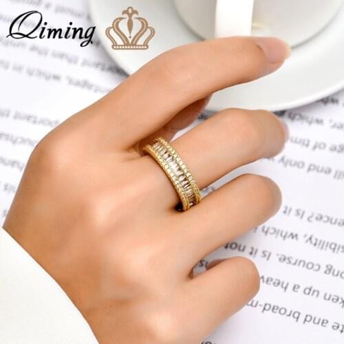 QIMING Fashion Cubic Zircon Women Rings Engagement Anniversary Gift Open Adjustable Wedding Rings Bague Gift