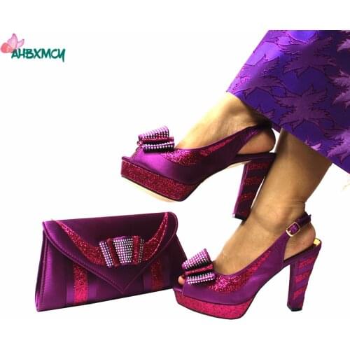 Latest 2021 Autumn New Design African Matching Shoes and Bag Set in Magenta Color for Evening Dress