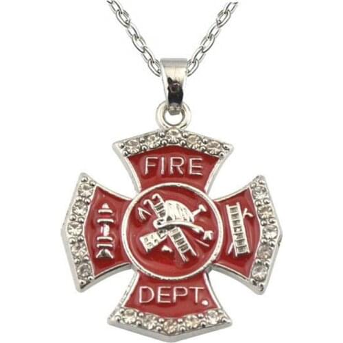 New Metal Firefighter Necklace Cross Pendant for Men Adjustable Chain Link Necklaces Fashion Male Jewelry Gifts