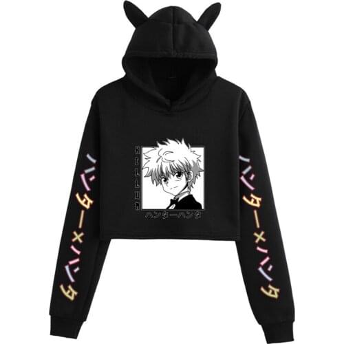 New Product Anime Hunter X Hunter Fashion Hoodie Print Short Sportswear Casual Navel Cat Ear Hoodie Pullover Hip-hop Streetwear