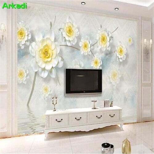 3D Flower Chinese Magnolia wallpaper Jewelry Water wave Elegant Mural TV Sofa Bedroom Living room Wall Custom Mural