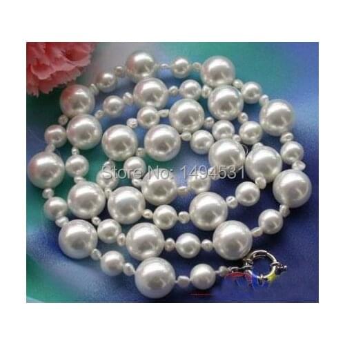 Wholesale Pearl Jewelry 33 Inches 4-16mm Round White Color South Sea Shell Pearl Necklace - Handmade Jewelry - XZN42