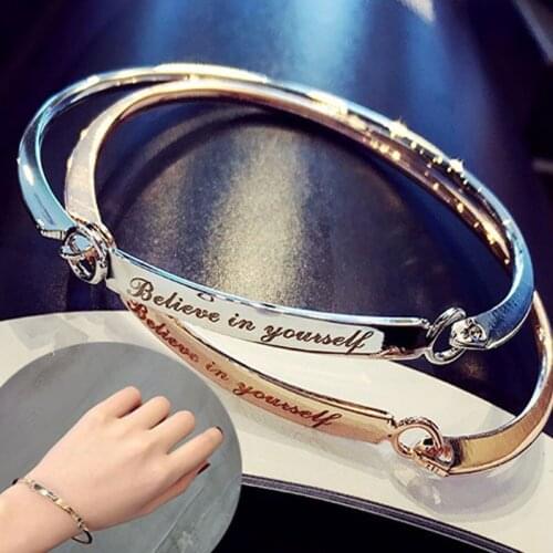 Original Europe & American Couple Bracelet 925 Silver Believe Yourself English letter Bangle 2020 Fashion DIY fine Jewelry Gifts