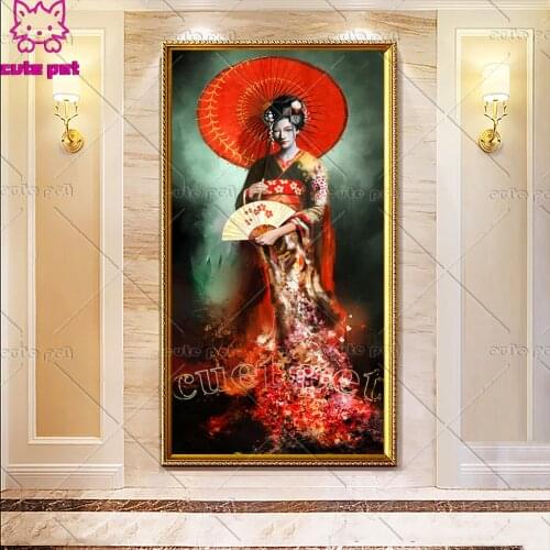 Full square round diamond painting Japanese woman geisha diamond embroidery 5D rhinestone mosaic diamond decoration salon large