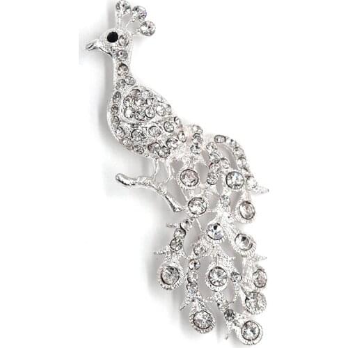 Silver plated Rhinestone Peacock Pin brooches C051 EA-1