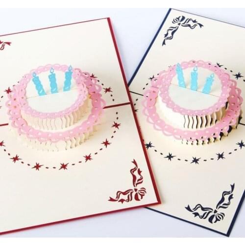 Festival supplies greeting cards invitation paper pop up 3D candle cake for Birthday Wedding Party gift craft DIY favor