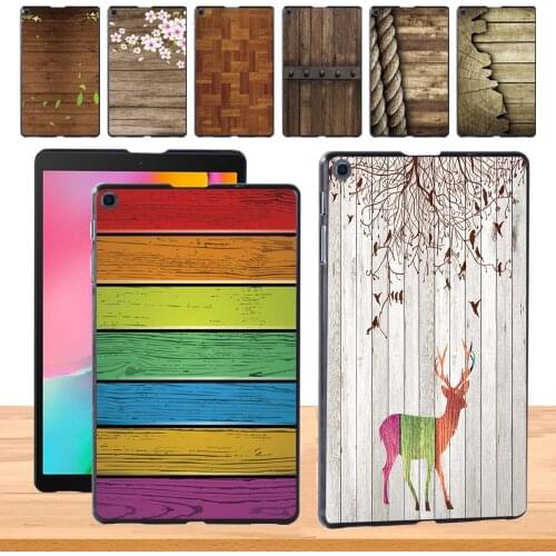 Durable Slim Tablet Case for Samsung Galaxy Tab A 8.0 (2019) T290 T295 Simple Wood Pattern Plastic Back Shell + Free Stylus