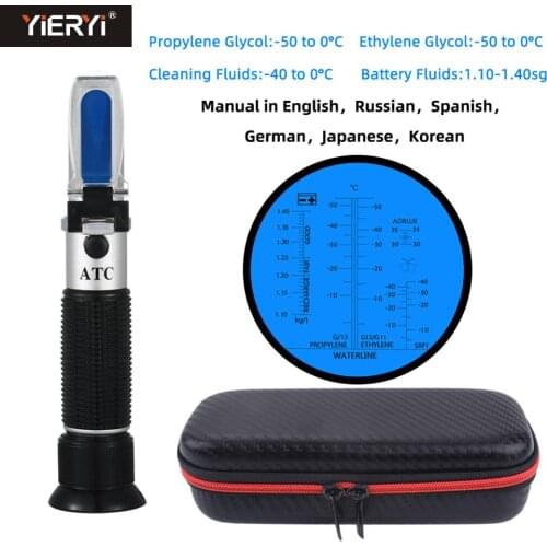 Yieryi Hand Held 4 in 1 Engine Fluid Glycol Antifreeze Freezing Point Car Battery Refractometer ATC Tester Tool With PU Bag