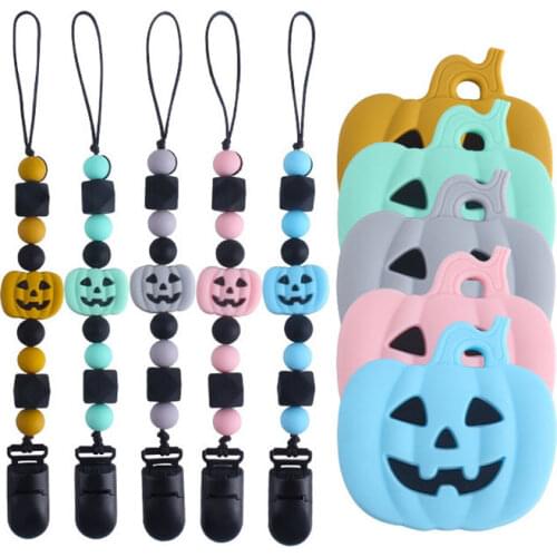 Baby Pacifier Chain Duckbill Pacifier Clip Halloween Pumpkin Silicone Teether Baby Teething Toys Gifts