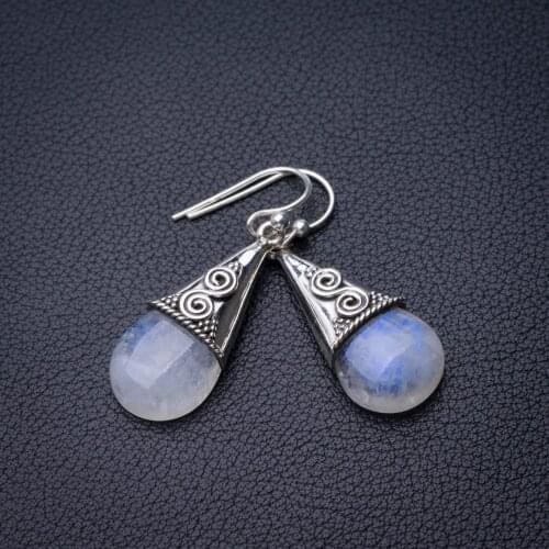 StarGems Natural Rainbow Moonstone Handmade 925 Sterling Silver Earrings 1.5" D7237
