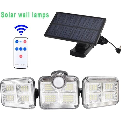 122 LED 3 Head Solar PIR Motion Sensor Wall Lights Rotatable Outdoor Garden Security Lamp Intelligent Remote Control For Garden