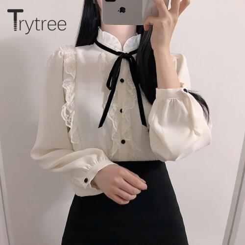Женские рубашки с рюшами Trytree China At AliExpress