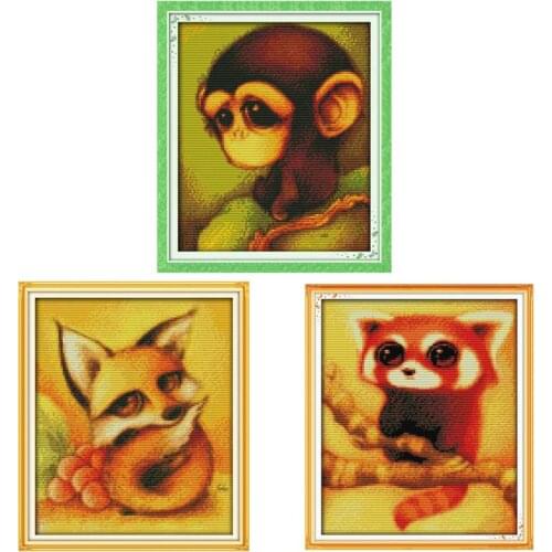 Monkey fox Raccoon Counted Cross Stitch Handmade 11CT 14CT Cross Stitch animals Cross-Stitch Kit Embroidery for Needlework