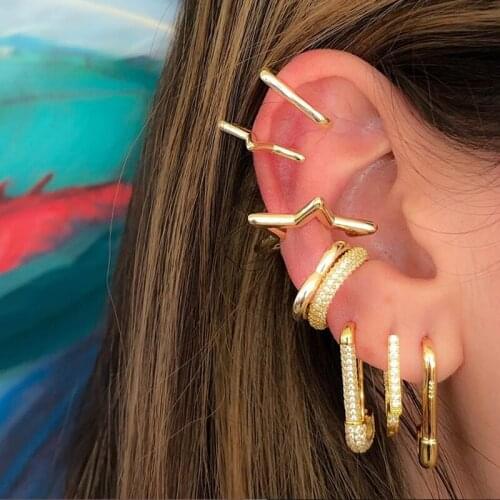 High quality rainbow cz colorful cubic zirconia no piercing clip earrings for women girls 1 piece all around cz paved ear cuff