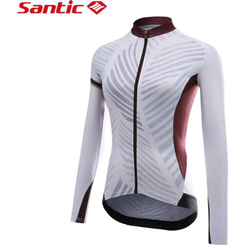 Santic Womens Cycling Jersey Long Sleeve Bicycle Tops Full Zipper MTB Bike Shirts Reflective Sport Clothing Jacket with Pockets