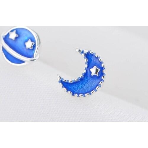 Blue Moon Star Planet Earrings 925 Sterling Silver Prevent allergy Jewelry Fashion Stud Earrings For Women Gift EH788
