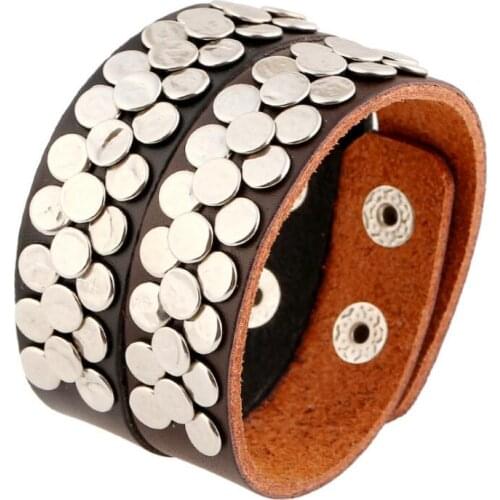 Fashion Rock Punk Women Men Leather Cuff Bracelet Wristbands Round Rivets Beads Charm Bangle Vintage Hippie Gothic Jewelry Gift