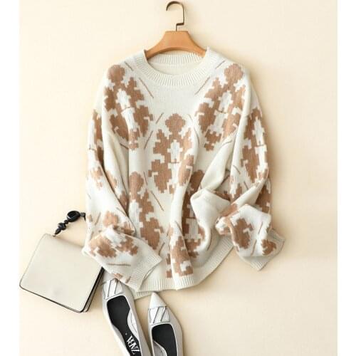 100% cashmere vintage sweater women winter new styles crew neck long sleeve thick warm outerwear high-end elegant pullovers