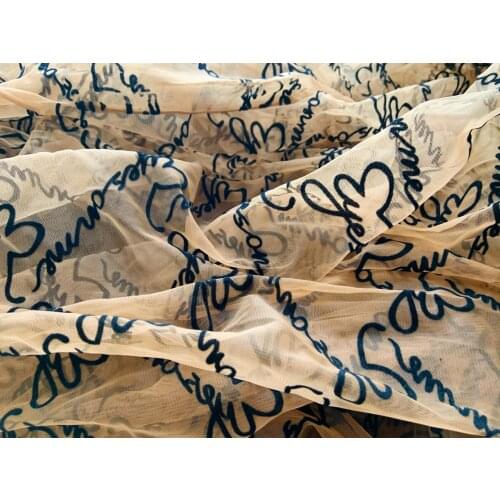 1Yard Brown Tulle Lace Fabric With Alphabet Eyes On Me Embroidered Tulle Mesh Lace Fabric With Velvet Words