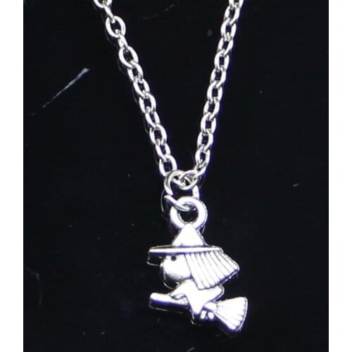 20pcs New Fashion Necklace 16x12mm cute witch riding broomstick halloween Pendants Short Long Women Men Gift