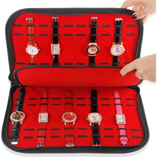 20 Slots/Grids Leather Watch Case With Zipper Velvet Wristwatch Display Storage Box Tray Travel Jewelry Packing Shelf Organizer