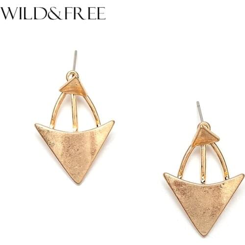 2016 Punk Trendy Style Women Minimalist Triangle Stud Earrings Gold Silver Plated Alloy Arrow Fashion Earrings Jewelry For Party