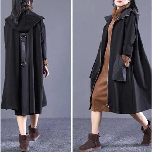 220 Jin Large Loose Literature Art RETRO Coat Hooded Spring And Autumn New 2021 Korean Splicing A Zipper Windbreaker For Women