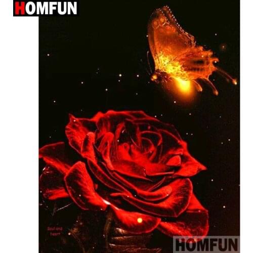HOMFUN Full Square/Round Drill 5D DIY Diamond Painting "Rose butterfly" 3D Diamond Embroidery Cross Stitch Home Decor A19238