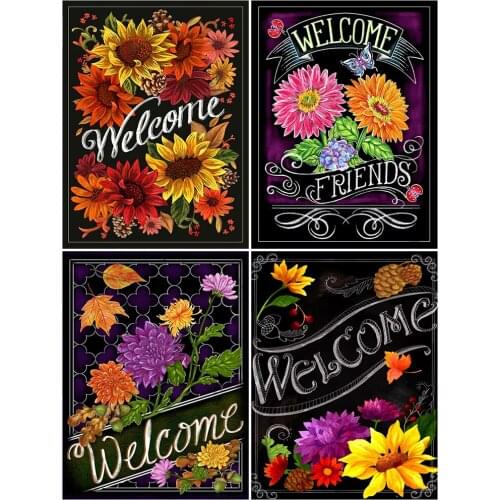 KAMY YI Welcome Message Flower Sunflower Diamond Painting Cross Stitch 5D Diy Embroidery Full Diamond Mosaic Home Decoration