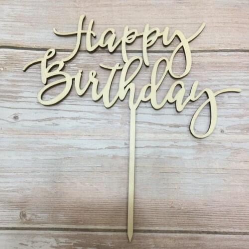 Free shipping 2pcs 6.9inch natural wood happy birthday cake topper birthday party cake decoration suppliers