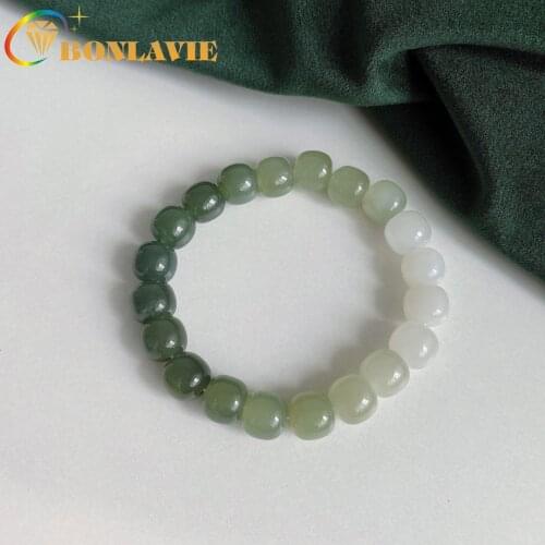 BONLAVIE Natural Xinjiang Hotan Jade Bracelet Gradient Jade Single Ring Jewelry
