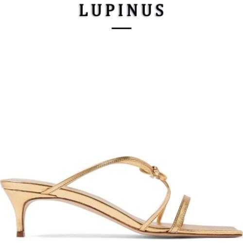 Summer Bowknot Sandals Women Open Square Toe High Heels Women Sandals Kitten Heels Women Mules Fashion INS Hot Women Slippers