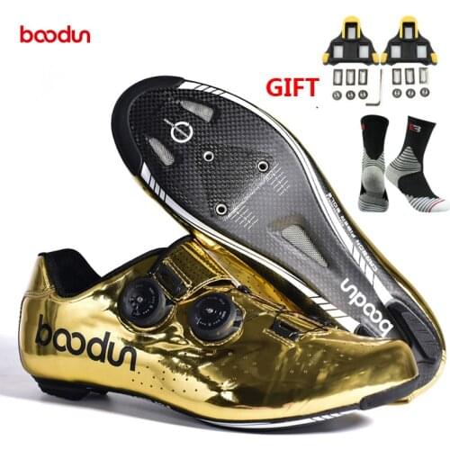 Boodun 2020 gold Road Cycling Shoes road bike Self-Locking Shoes Carbon Fiber Ultralight professional Bicycle Racing Shoes 39-45