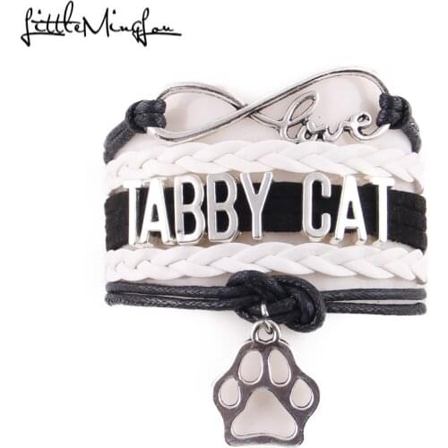 Little MingLou 2 colors Infinity love Tabby cat Bracelet pet paw Charm leather wrap men bracelets & bangles for Women jewelry