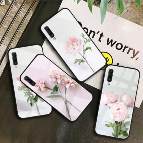 Pink Flower Peony Tempered Glass Case For Samsung Galaxy A 10S 10E 20S 20E 30S 40 50S 60 70 80 90 6 7 8 Shell