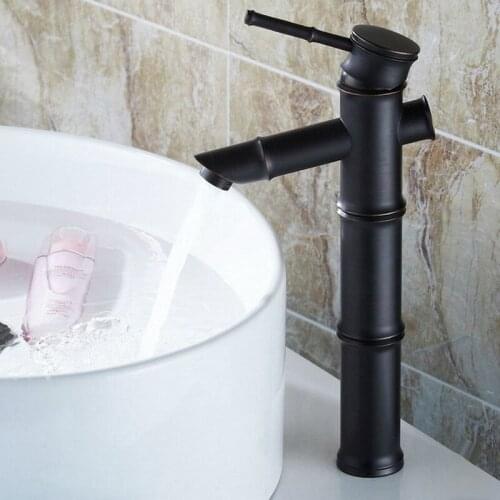 Black Oil Rubbed Brass Bamboo Style Single Handle Lever Bathroom Vessel Sink Basin Faucet Mixer Taps ahg009