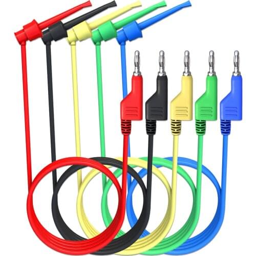 Cleqee P1045 5PCS Test Hook Clip To 4mm Stackable Banana Plug Test Lead kit Durable Multimeter Test Cables Copper 100cm 500V 5A