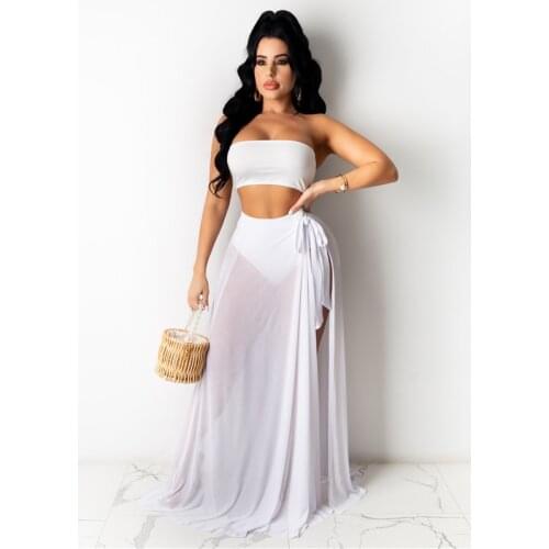Women Boho Maxi High Waist Sheer Skirts Solid Long Skirts Womens High Waisted Clubwear See Through Beach Party Summer Skirts
