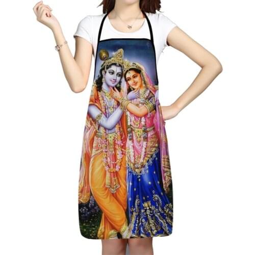 Radha Krishna Religion Pattern Oxford Fabric Apron For Men Women Bibs Home Cooking Baking Cleaning Aprons Kitchen Accessory