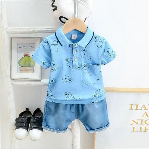 Baby Summer Fashion Clothing Children Boys Girl geometric T Shirt Shorts 2Pcs/sets Kids Infant Casual Clothes Toddler Sportswear