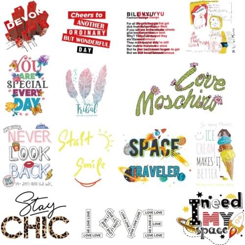 Personality Trend Simple Letters Pattern DIY Appliques On Transfer For Clothing Heat Vinyl Ironing Stickers Decor Heat Transfer