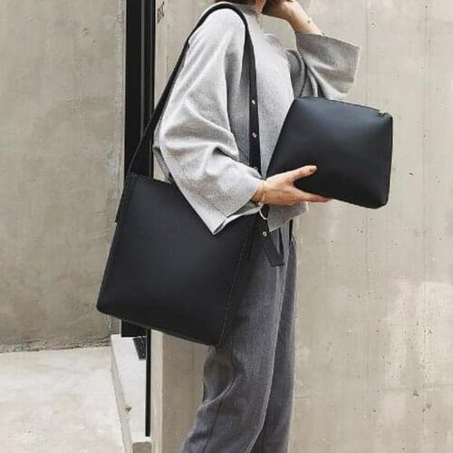 SENMEIXI Pu Leather Composite Bags For Ladies Casual Solid Large Capacity Bucket Bags For Women Simple Vintage Messenger Bags