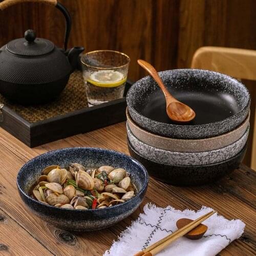Creative Japanese-style ceramic dishes, deep dishes, household dishes, soup dishes, deepening and heightening, retro style resta