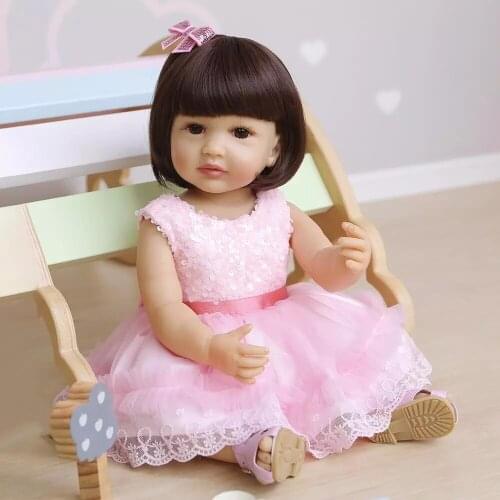 55cm bebe doll reborn toddler girl pink dress lifelike real soft touch full body silicone girl doll