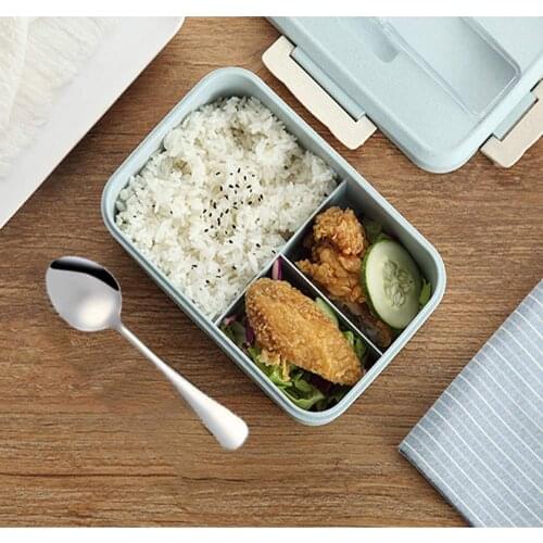 Microwave Lunch Box with Spoon Wheat Straw Dinnerware Food Storage Container Children Kids School Office Portable Bento Box